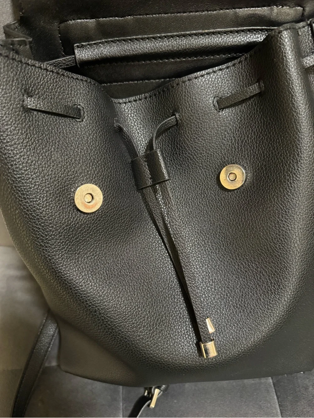 Guess Black Pebbled Leather Mini Backpack with Gold Hardware